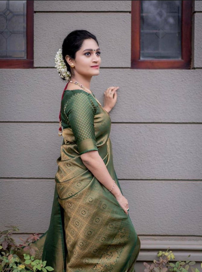 Green Pecock By AAB Lichi Silk Designer Sarees Catalog